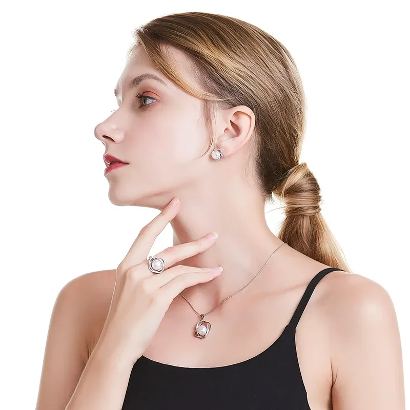 Dainashi Natural Freshwater Pearl 925 Sterling Silver Jewelry Set for Women