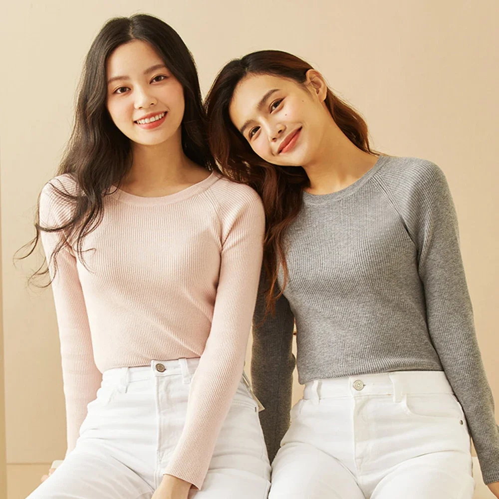 OhSunny Autumn Winter Warm Women Thermal Underwear Tops Viscose Nylon Wool Slim Corset O-Neck Long Sleeve Female Ladies Shirts