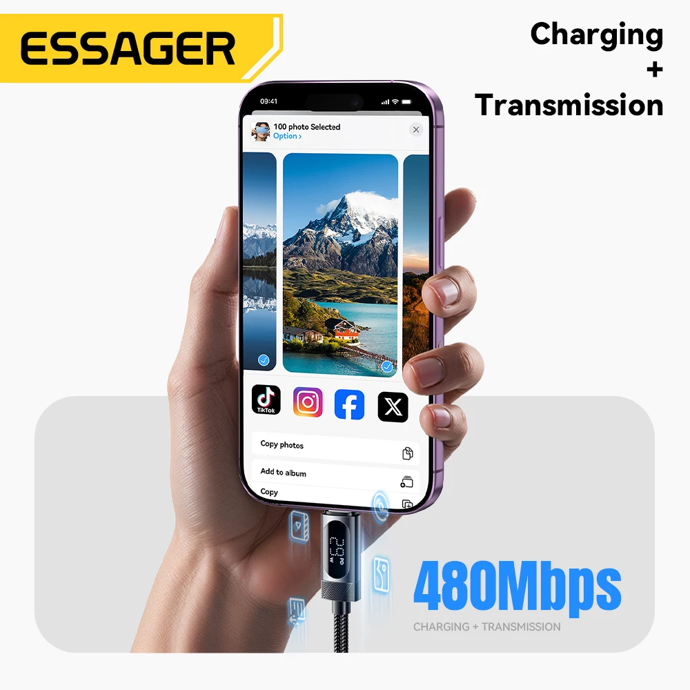 Essager Digital Dispaly USB C Cable For iPhone14 13 12 11 Pro Max PD 29W Fast Charging Type C To Lighting Cable For iPad Macbook