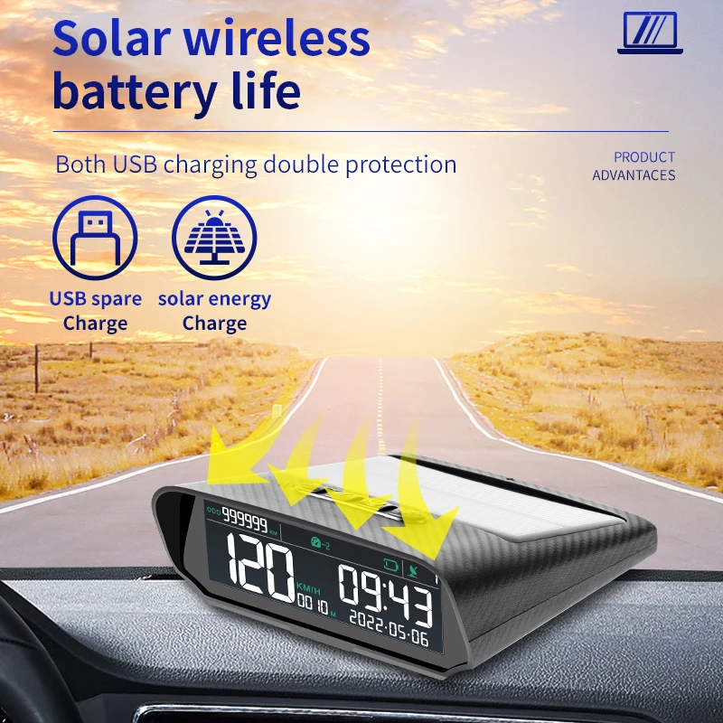 Auto Draadloze HUD Headup Display Solar GPS Digitale Snelheidsmeter Met Lcd Scherm Overtoerenalarm