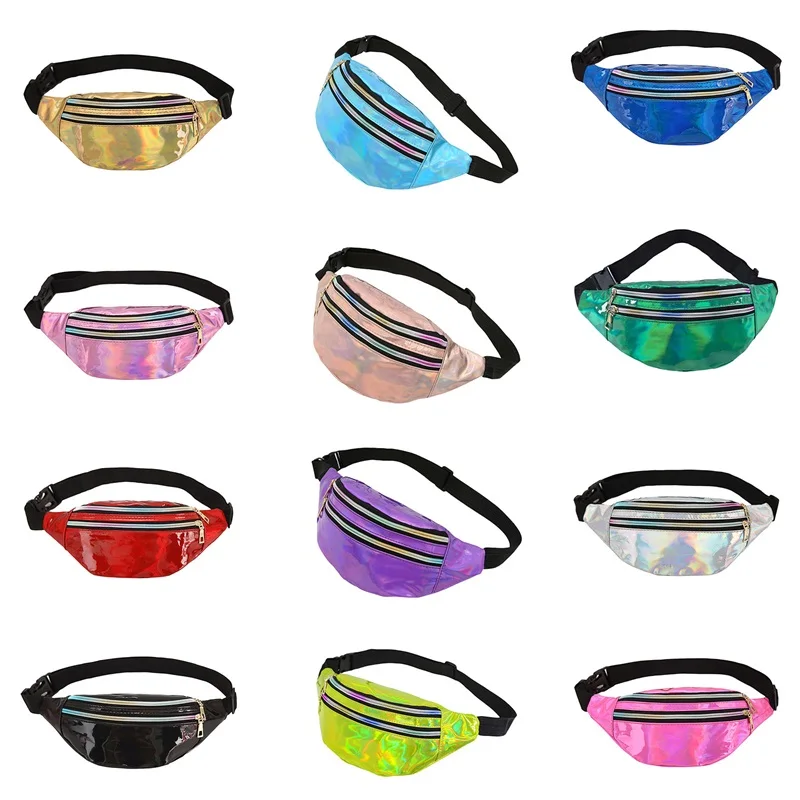 Outdoor Waist Bag Adjustable PU Leather Laser Fanny Pack Crossbody Chest Bag for Unisex Men Women Sports Workout Running