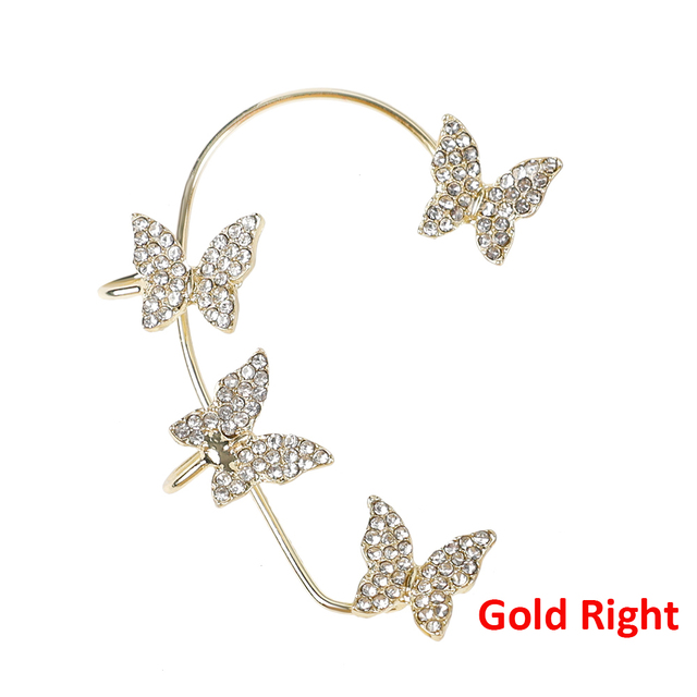 Hollow Butterfly Earrings Fashion Exquisite Single Ear Hook Women Girls Metal Rhinestones Ear Cuff Crystal Jewelry Gift