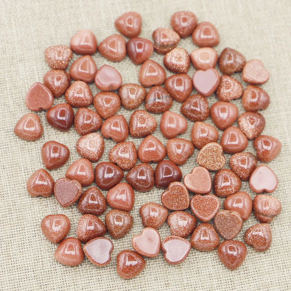 10MM Natural Gold Sand Stone Heart Shaped CAB Cabochon Beads Charms Fashion Jewelry Production Making Earring Brooch Rings 50Pcs