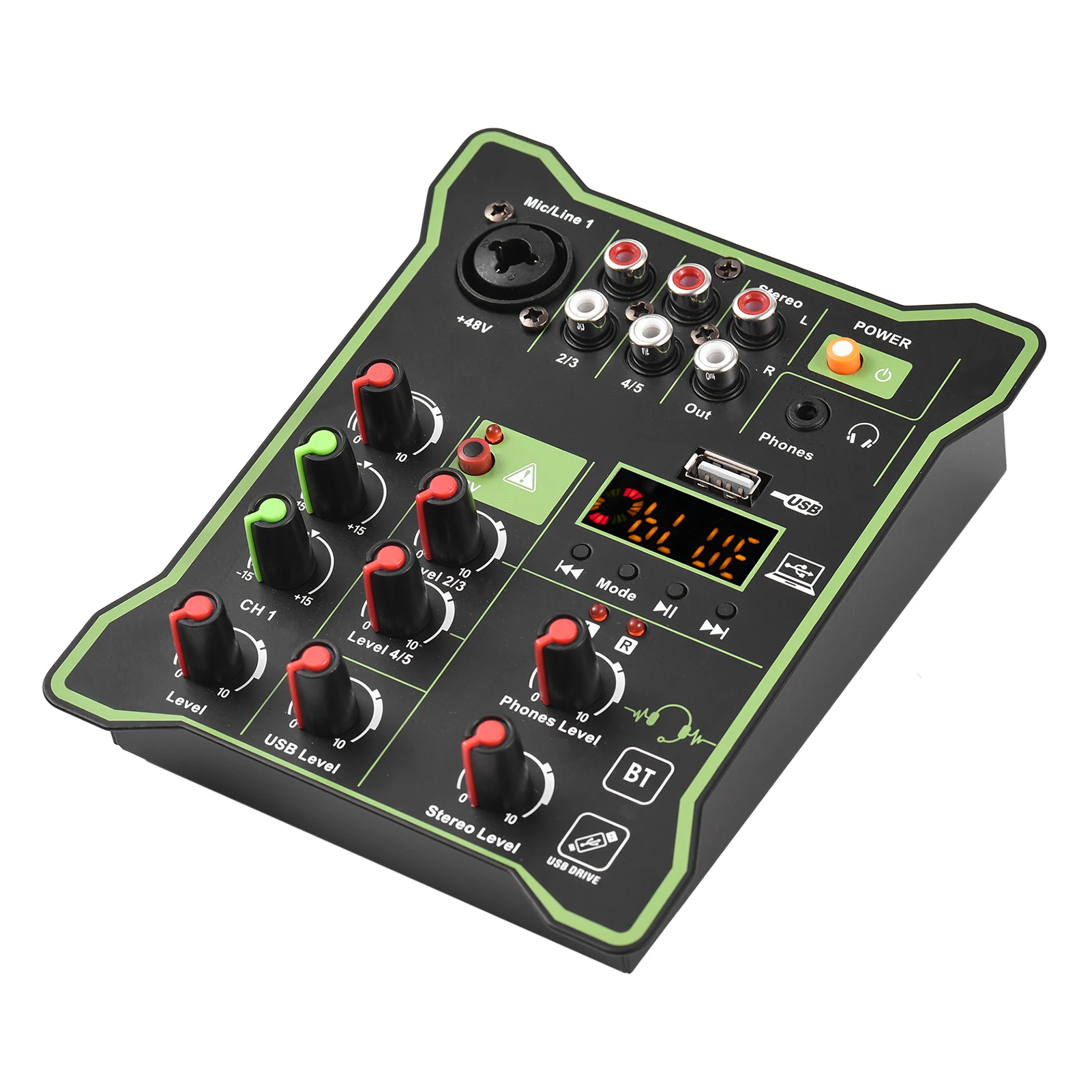 

5-Channel Compact Audio Mixer Sound Mixing Console 48V Phantom Power USB interface BT Function for DJ Live Broadcast Karaoke