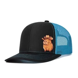 Capybara Printed Adjustable Snapback Hat - Breathable Trucker Mesh Outdoor Cap (Capybara black blue)