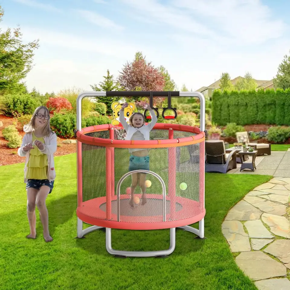 Adjustable Kids Trampoline with Enclosure and Ocean Balls