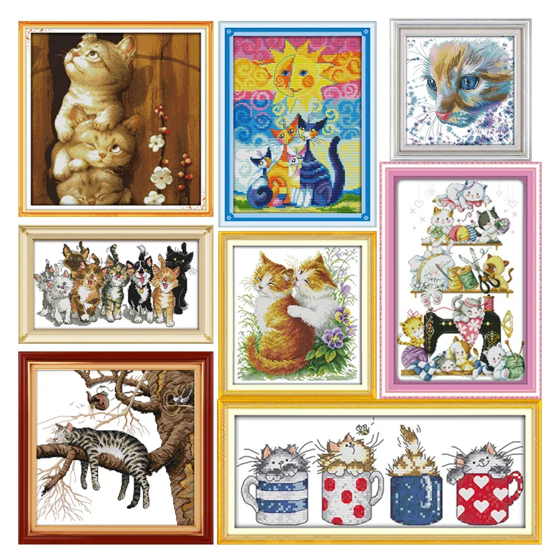 Kinds of Cats DMC DIY Cross Stitch Set Needlework Embroidery Cross-Stitch Kit Handwork Fabric 14CT & 11CT Chineses Patterns Kits