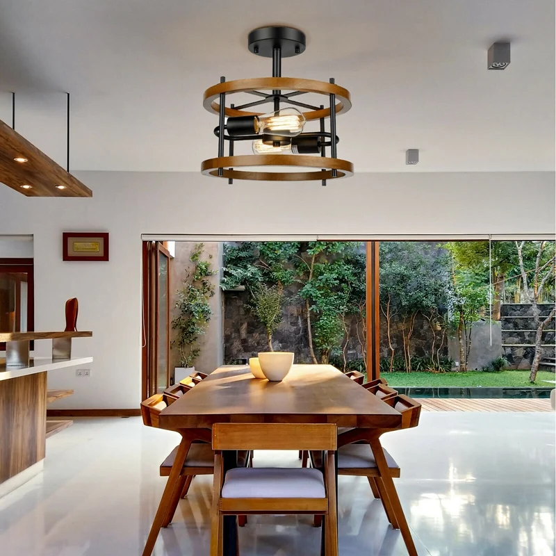 

Деревенская деревянная люстра в деревенском стиле, двойная лампа для прихожей в деревенском стиле