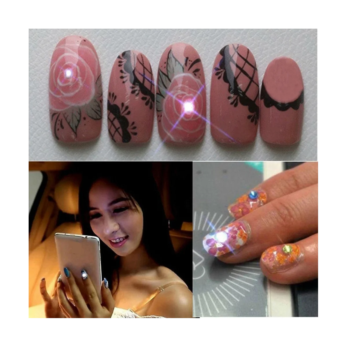 5Pcs NFC Flash Nail Sticker LED Bare Chip Intelligent Luminous Nail Lamp Nail Sticker Enhancement, White Light 5