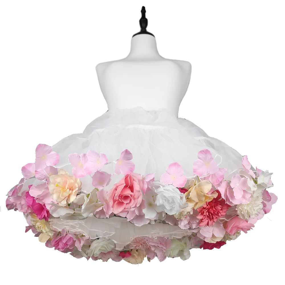 Handmade Colorful Flowers Petticoat Lolita Skirt Support Harvest Kawaii Short Dress Halloween Accessories Cute Girl Korea Japan