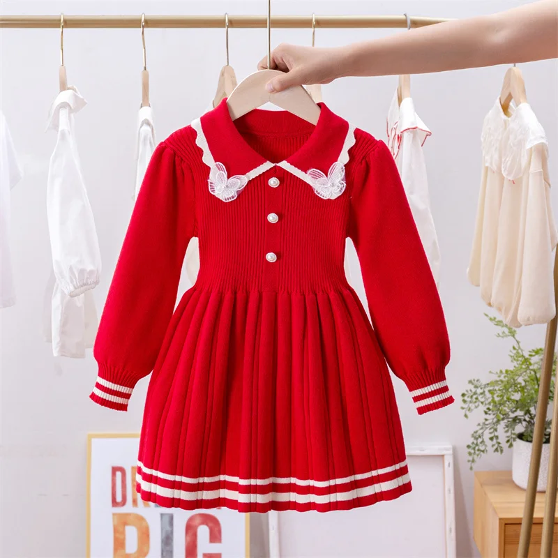 Customized Hot Sale Winter Cashmere Wool Lace Sweater Children Long Sleeve Dress  Kids Dress - China Sweater Dress and Kids Dress price