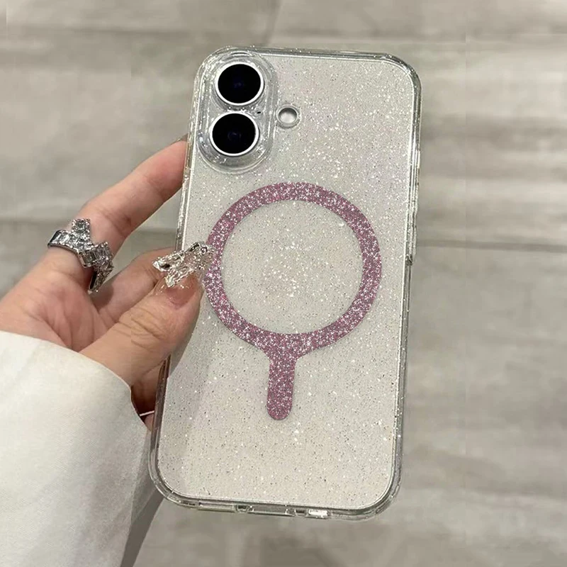 Transparent Magnetic Glitter Phone Case For iPhone 17 16 Pro thumbnail 1