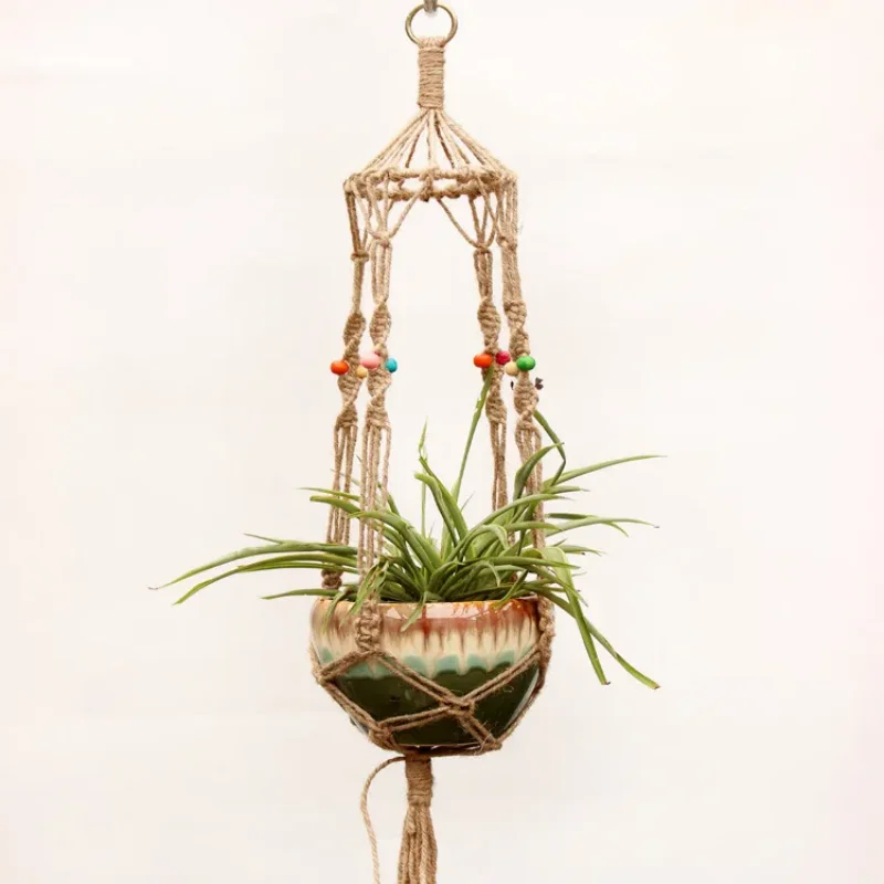 Flower Pot Hemp Rope Hanging Net Straw Macrame Plant Hanger Flower Pot Garden Holder Legs Hanging Rope Basket Balcony Decor flower pot plant hanger hanging basket organizer