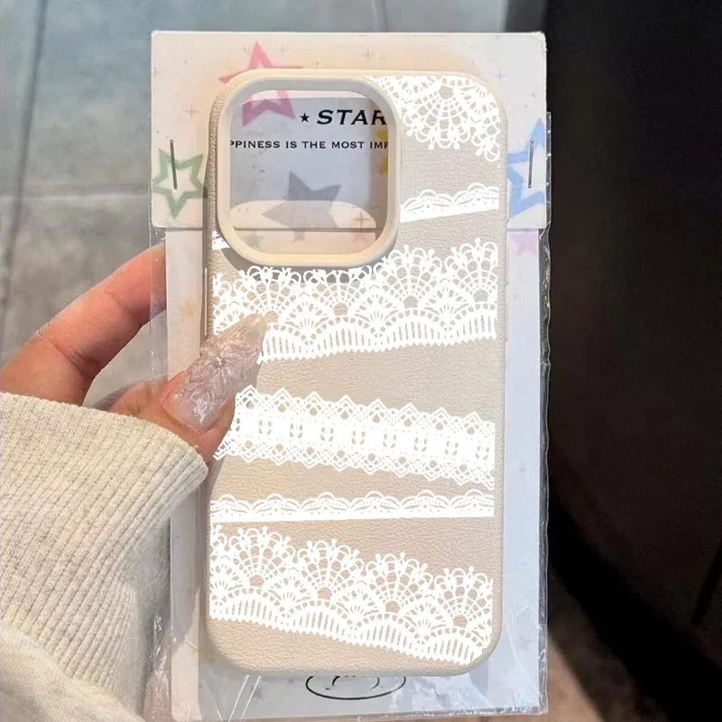 Elegant Black Lace Print PU Leather Phone Case Cover