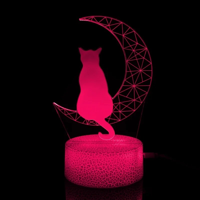 Nighdn Moon and Cat Night Light for Kids 7 Colors 3D Illusion Lamp Home Room Decor Birthday Christmas Gift for Baby 