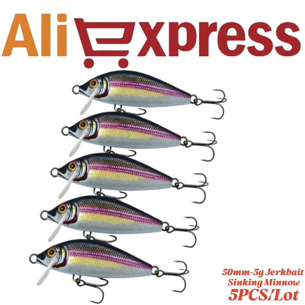 5 Stück/Set Sinkende Wobbler Minnow Kunstköder 50mm 5g Flussköder für Leuciscus Seelachs Countdown Elite CDE50 Angelset