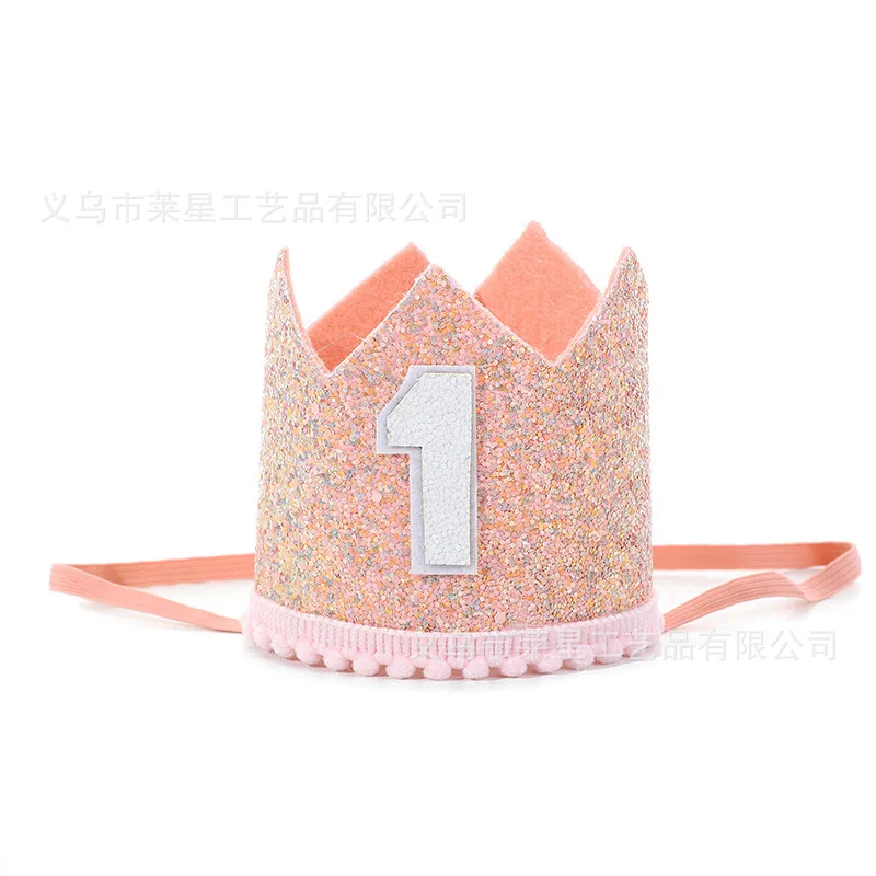 JEKUGOT Corona Cappello Per Primo Compleanno Bambina – Rosa Con Pompon, Morbido Feltro, Elastico Sottogola