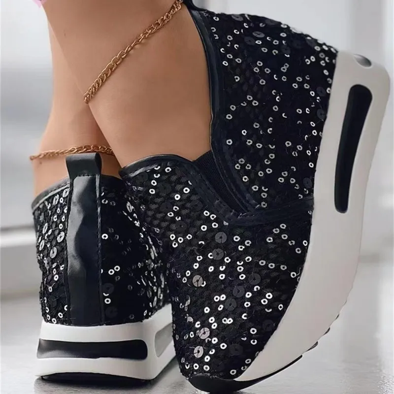 Women's Floral Embroidery Mesh Slip on Sneakers Comfy Heeled Shoes,women shoes