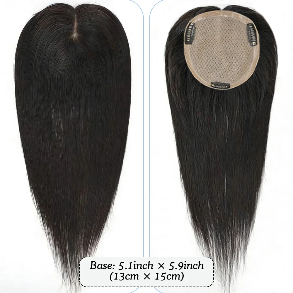 Toppers per capelli umani europei per donna Topper con base in seta naturale per cuoio capelluto Posticci per clip nelle estensioni # 1b # 2 # 4 Alta qualità - immagine 4