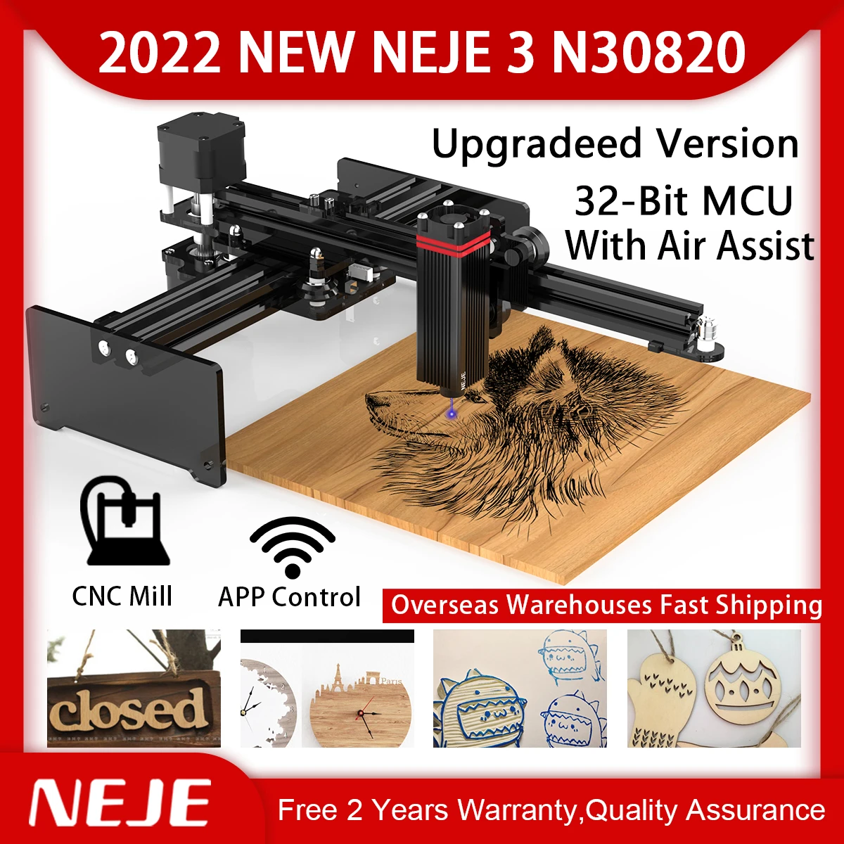 NEJE 3 N30820 Laser Engraving Machine Desktop Laser Cutter Cutting Laser Printer CNC Router Engraver Wireless APP DIY woodworking bench for sale