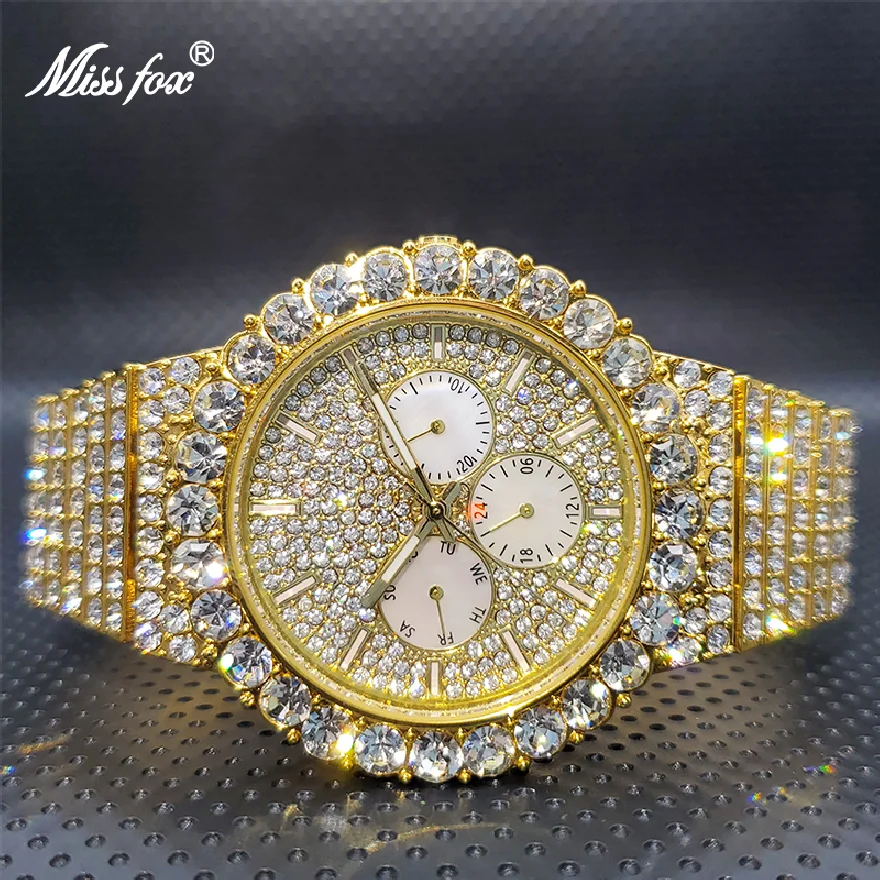 

Reloj Hombre oro Luxo Luxury Big Cuban Moissanite Men's Watches Of Famous Brands Multifunctional Waterproof Watch Dropshipping