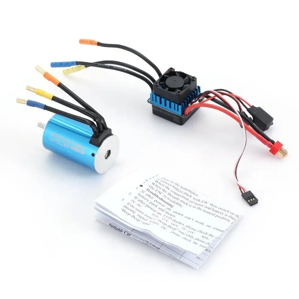 

3660 3800KV 4 poles Sensorless Brushless Motor with 60A Electronic Speed Controller Combo Set for 1/10 RC Car and Truck