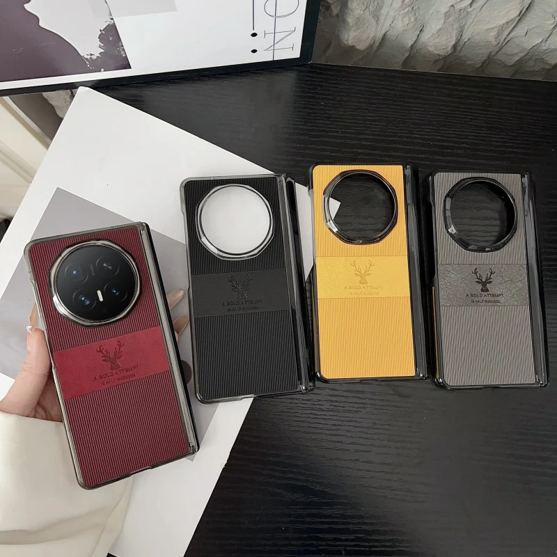 Luxury Magnetic Carbon Fiber Leather Case with Deer Design