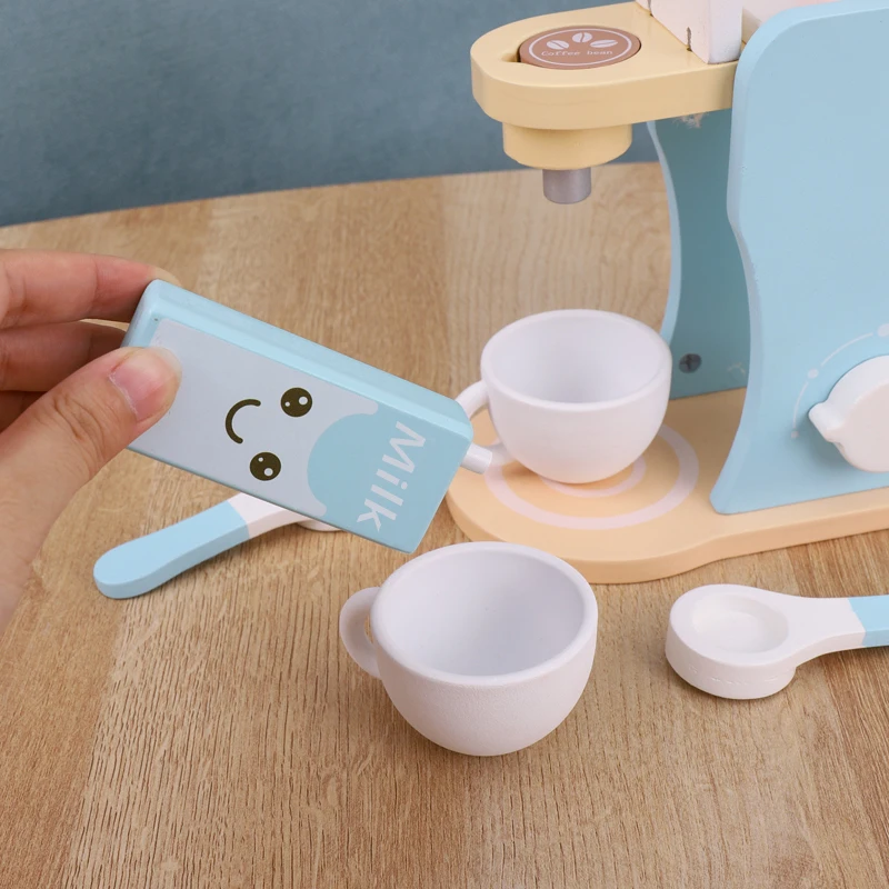 Wooden Kitchen Pretend Play Toy Simulation Wooden Coffee machine Baby Early Learning Educational Toys