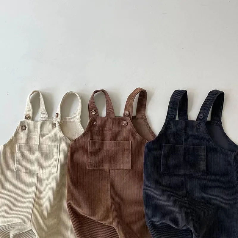 New Spring Toddler Baby Boys Girls Solid Corduroy Suspander Romper Soft Kids Basic Playsuit Jumpsuit Clothing 3