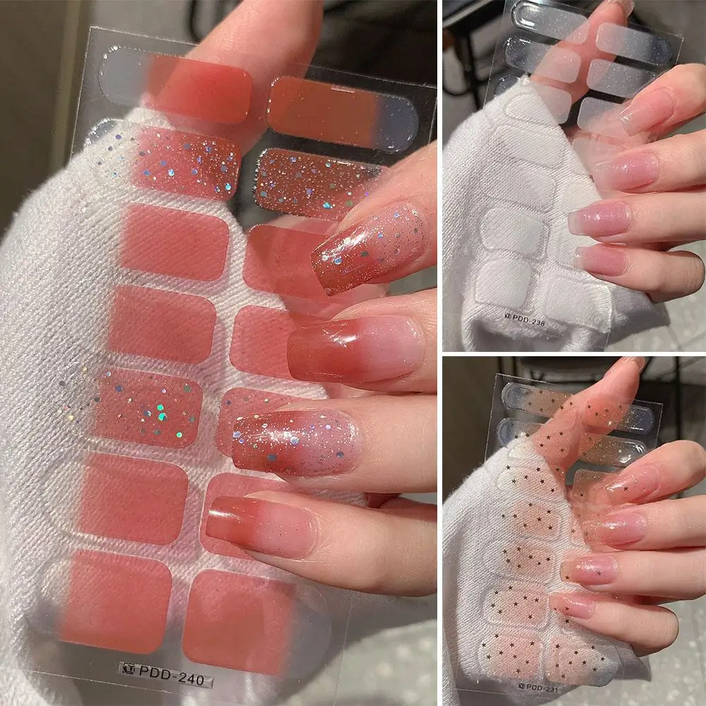 8Colors Semi-cured Gel Nail Stickers Solid Color Nail Semi-baked Paste Decals UV Lamp Need Tips Full for Women G2Z3 nail stickers nail art decoration nail decals