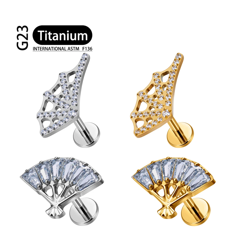 Astm F136 Titanium Ear Pierc Sector Con Cz Top Cartilagine Tragus Orecchini Ear Lip Tongue Nail Pin G23 Titanium Piercing Jewelry