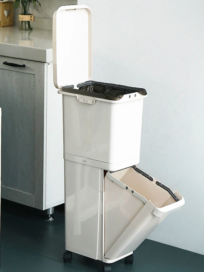 Arquitectura avión occidental Cubo Basura Large Double Layers Garbage Trash Cans Kitchen Storage Vertical  Waste Sorting Cubos De Basura Cocina Reciclar