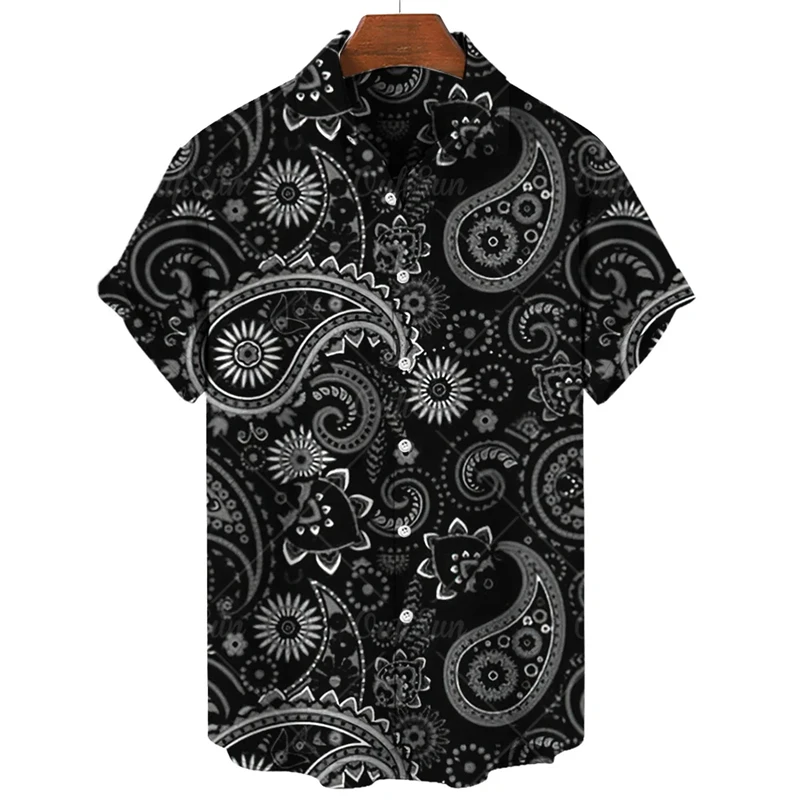 Hawaii Shirts For Men 3D Paisley Graphic Short-sleeved T-shirt Casual Lapel Buttons Male Tops Summer Oversized Personality Tees winter pants men slim straight jeans fashion paisley print brand clothing man streetwear casual denim pant male jean trouser