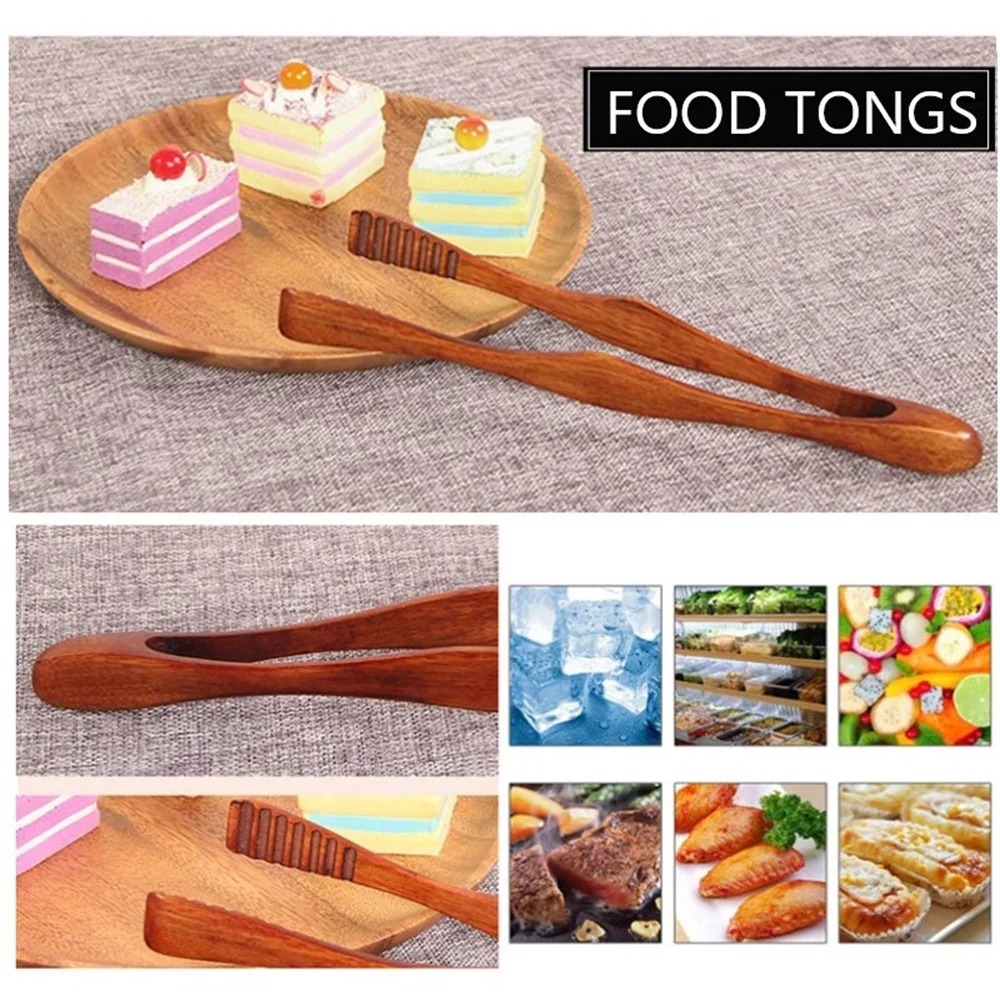 3/2/1Pcs Bamboo Cooking Kitchen Tongs Food BBQ Tool Salad Bacon Steak Bread Cake Wooden Clip Home Kitchen Utensil