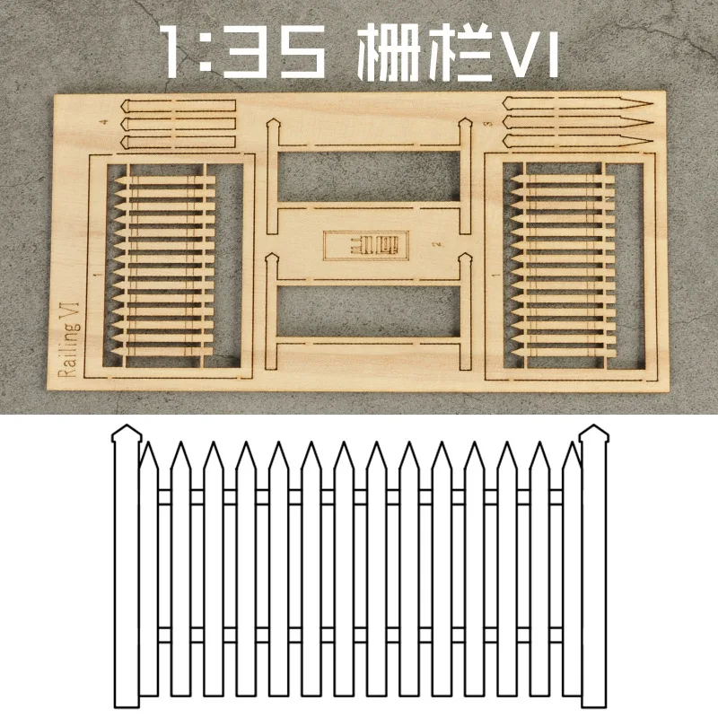 Scale 1:35 Wooden Fence Model Rails Scene Materials for Diy Model Making Military Building Landscape Layout Diorama Kits 3