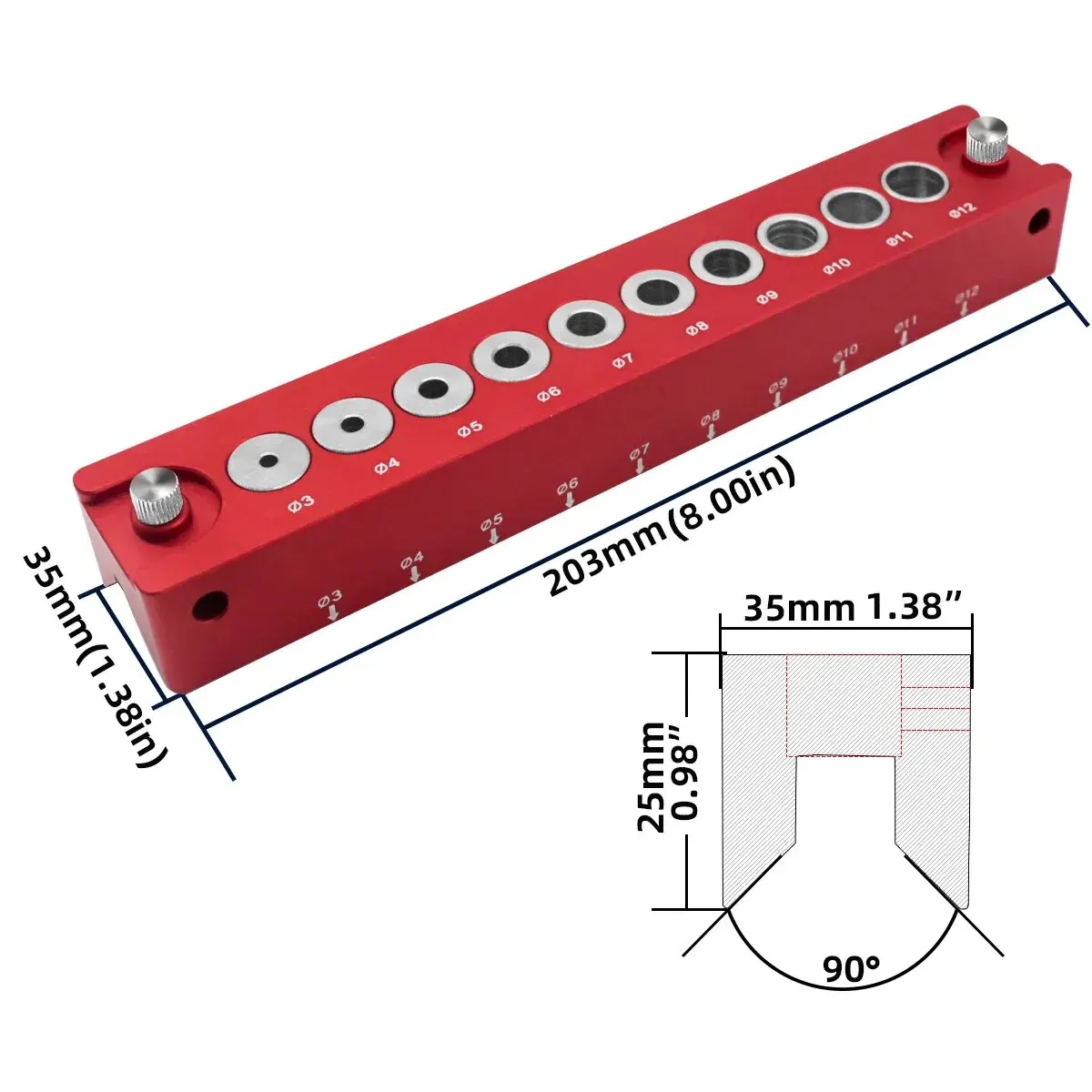 Pocket Hole Jig 3-12mm Vertical Pocket Hole Jig Woodworking Dowel Drill Guide Self Centering 10-Hole Drill Bit Guide Jig Positioner Locator
