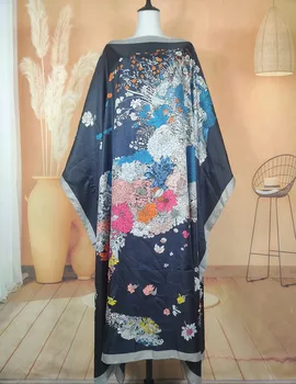 Middle East Popular New Animal Printed Twill Silk Summer Loose Kaftan Long Dress Bright Color Women Beach European Clothing