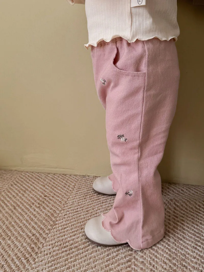 Girls Autumn Floral Embroidered Bell Bottom Pants
