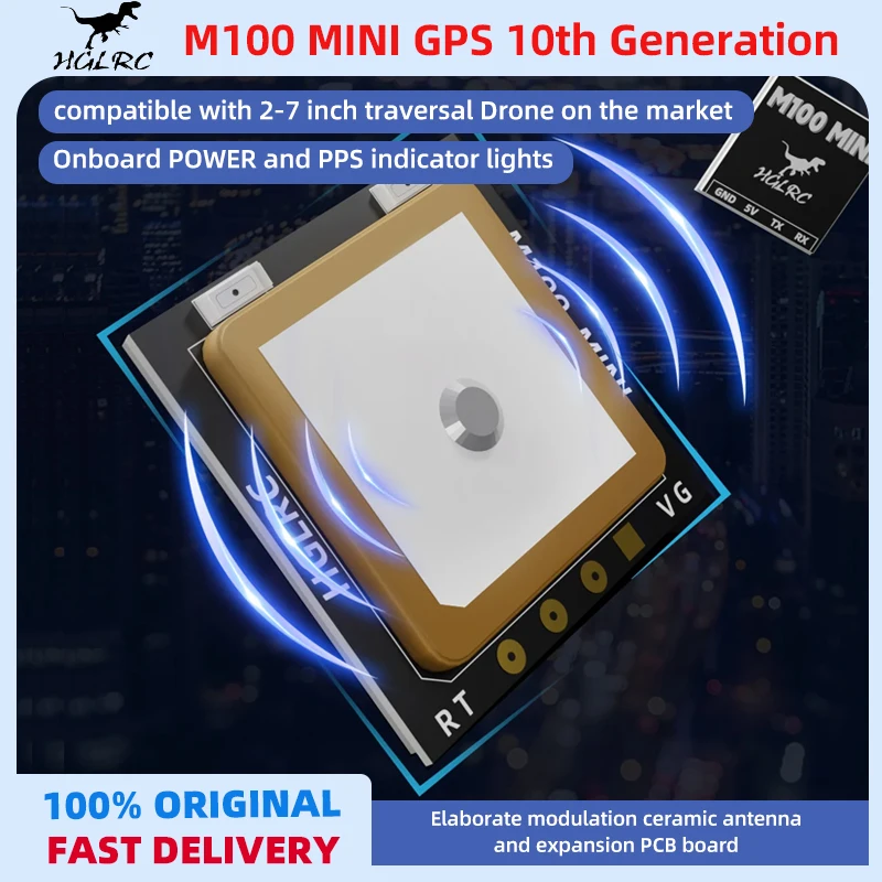 Module GPS M100 Mini 10e Génération monté sur un drone, antenne orientée vers le haut.