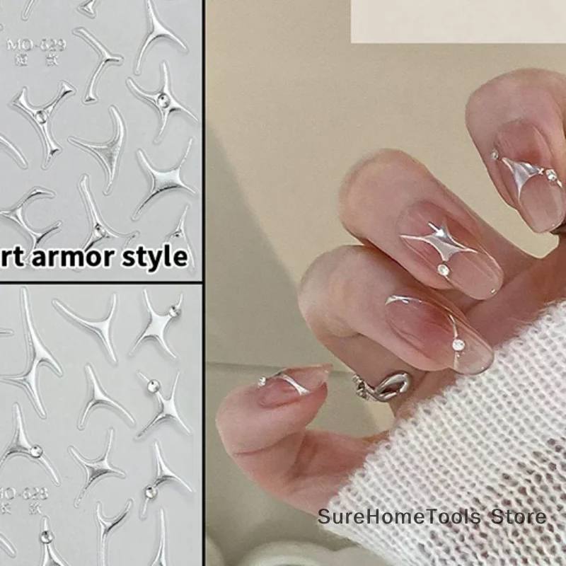 Irregular Bronzing Lines French Nail Art Stickers Silvery Graffiti Stripe Geometry Self-Adhesive Decals Sliders for DIY Manicure