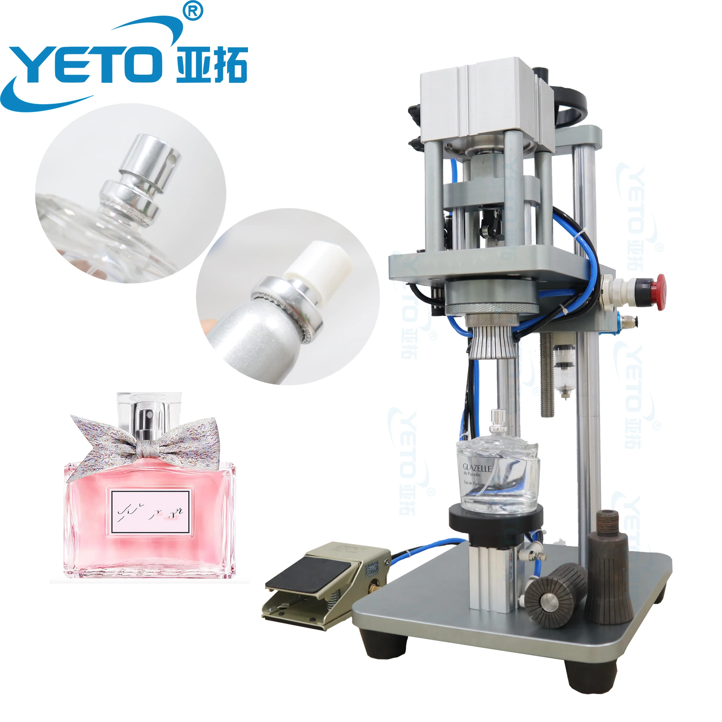 YETO 15mm 17mm 18mm Pneumatic Perfume Bottles Crimping Machine Perfume Sprayer Pump Caps Crimper Sealing Capping Machine yeto pneumatic semi automatic aluminum crimping machine for perfume and spray pump