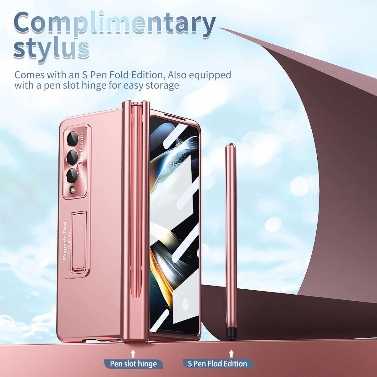 2 Hinges Case For Samsung Galaxy Z Fold 4 3 Ultra Thin Shockproof Protection PC Hard Back Cover With Pen Solt For Fold4 With Pen