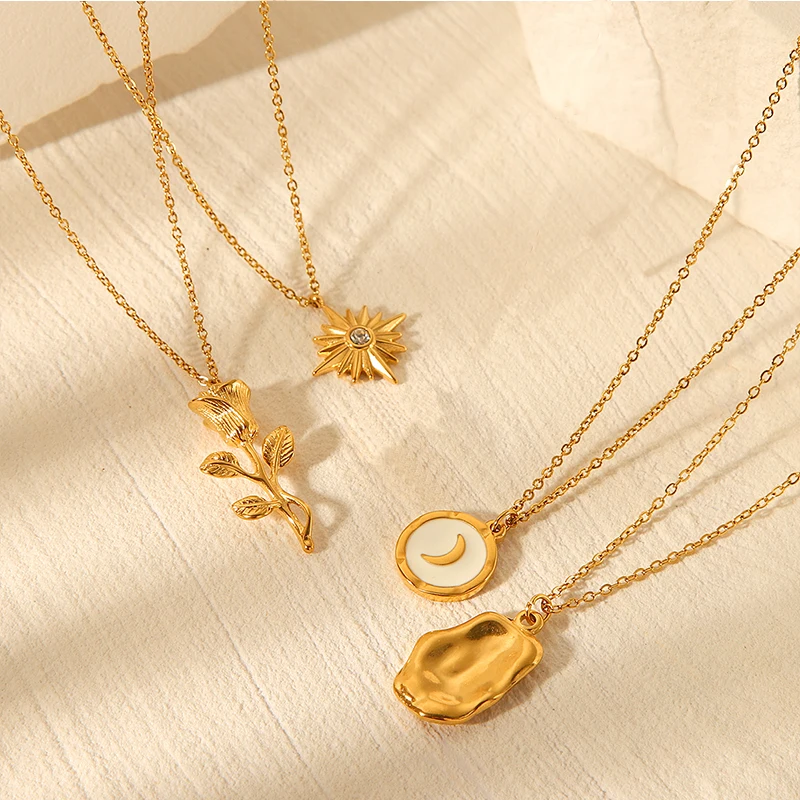 Huang Chao Damen Edelstahl Anhänger Halskette Modische Mond Rose Anhänger Halskette Hals Schmuck Heißer Verkauf