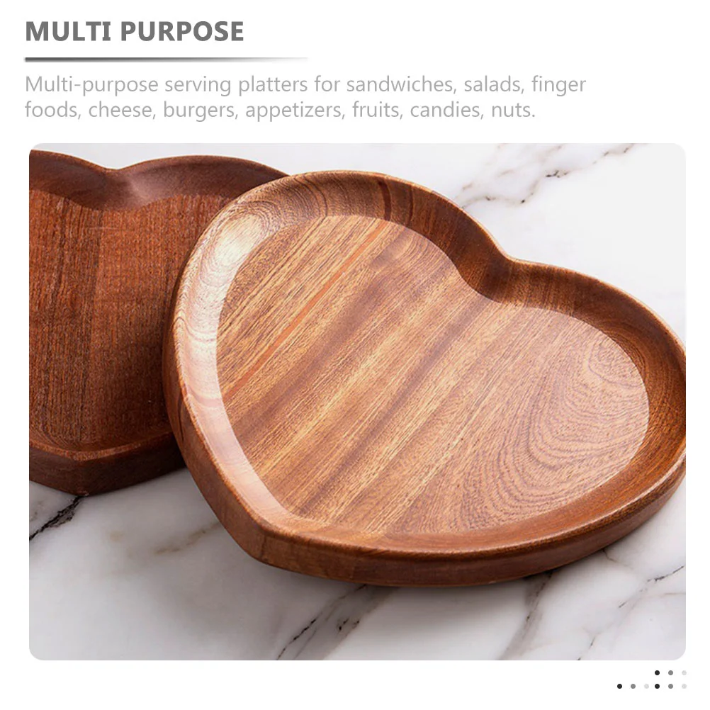 Wooden Heart Shaped Tray Reusable Wood Plate Portable Snack Dish Dessert Cheese Appetizer Salad Fruit Storage Tray For Home Use 4