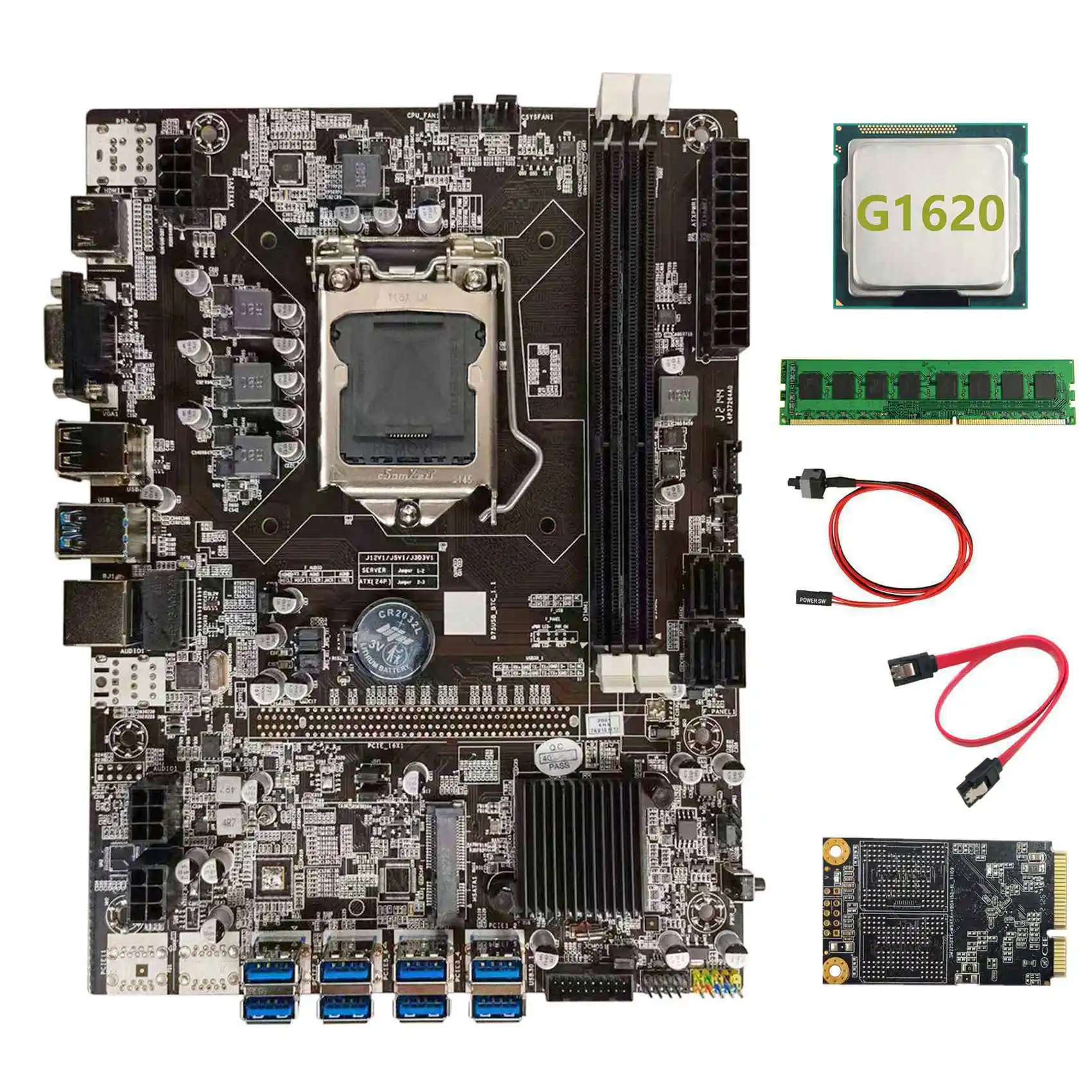 Материнская плата B75 BTC для майнинга + процессор G1620 DDR3 4 Гб 1600 МГц ОЗУ 128G MSATA SSD