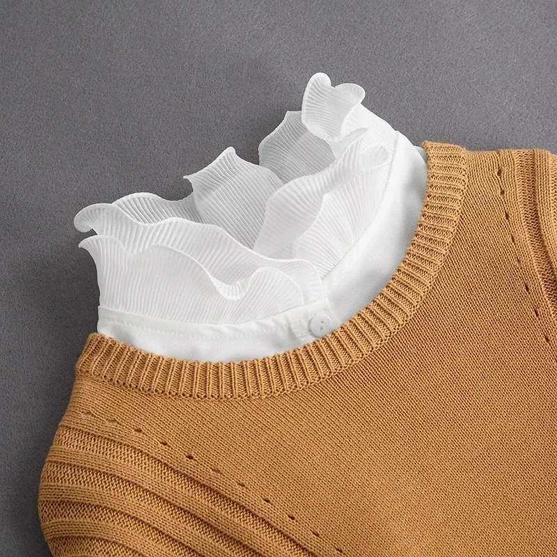 Fashion 2025 Front Tie White Fake Collar for Women Stand Detachable Collar Fake Girls Vintage Lace Ladies False Blouse Collar