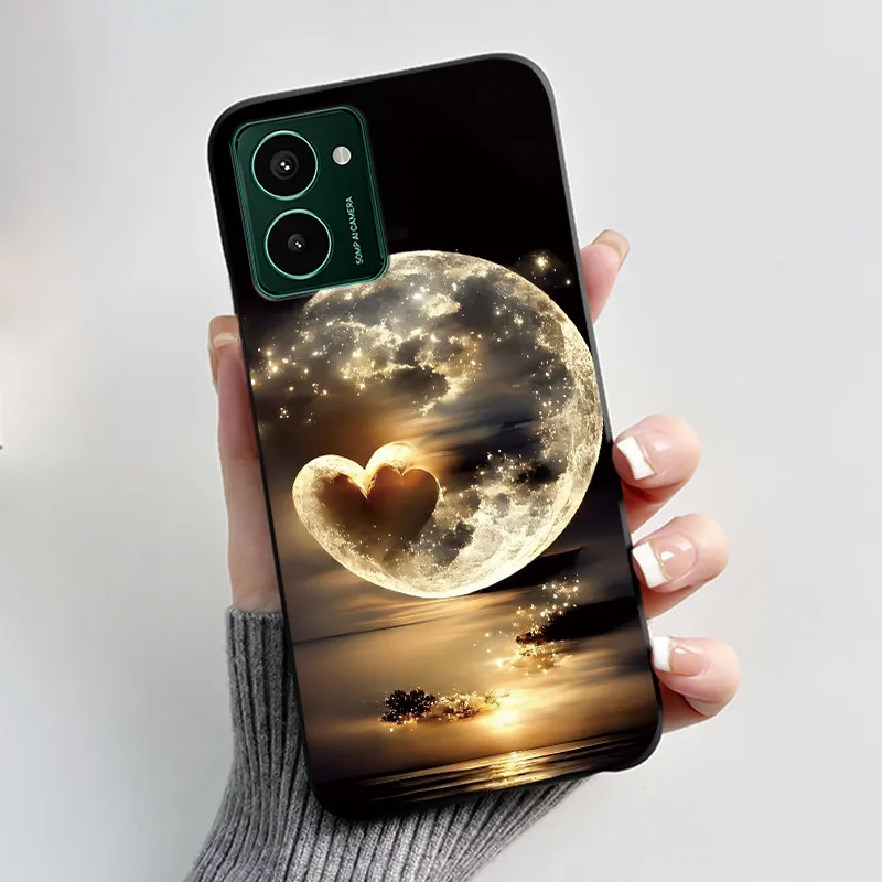 Black Case with Pink Clouds & Black Cat Design - Anti-Scratch Soft Jelly Casing