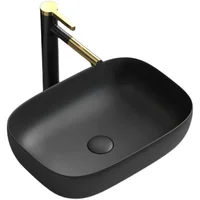 อ่างล้างหน้าเซรามิกสีดำแบบตั้งโต๊ะ ขนาด 46x37 ซม. สำหรับห้องน้ำ ระเบียง อ่างล้างหน้าเดี่ยว อ่างล้างหน้าแบบศิลปะ 5