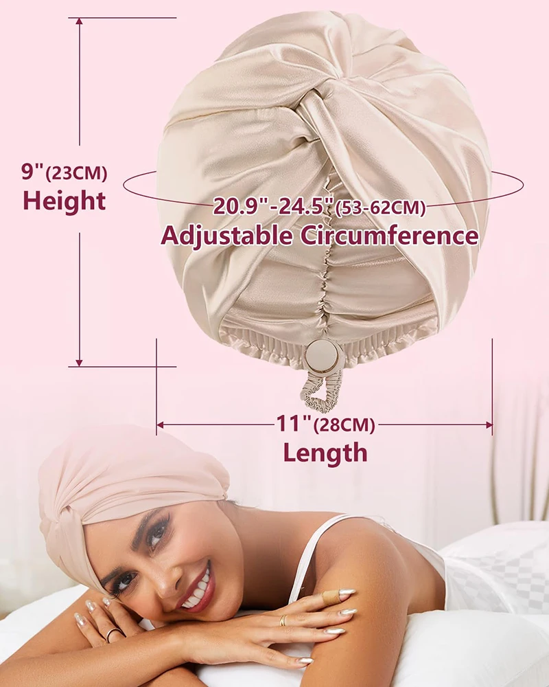 New Silk Turban Bonnets For Women Adjustable Twisted Sleeping Night Cap Stretch Chemo Head Wrap Cap For Curly Ladies 3