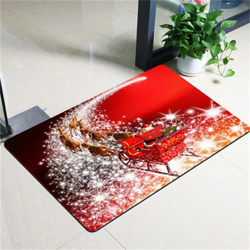 Christmas Polyester Door Mat Personalized Front Door Decoration Home Bathroom Decoration 40x60cm Non-slip Felt Rubber Carpet 70%
